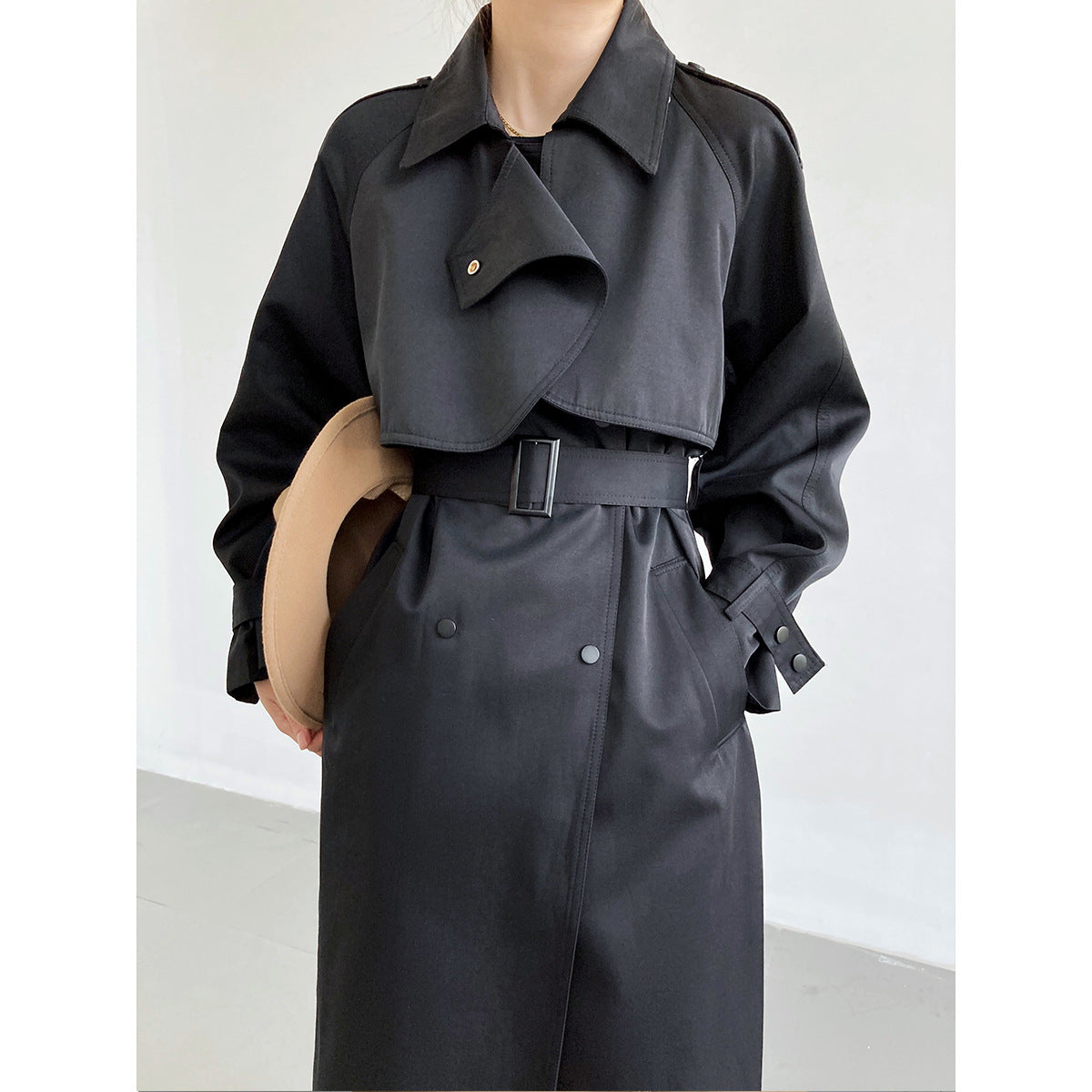 Classy Women Long Wind Break Coats-Outerwear-Black-M-Free Shipping at meselling99