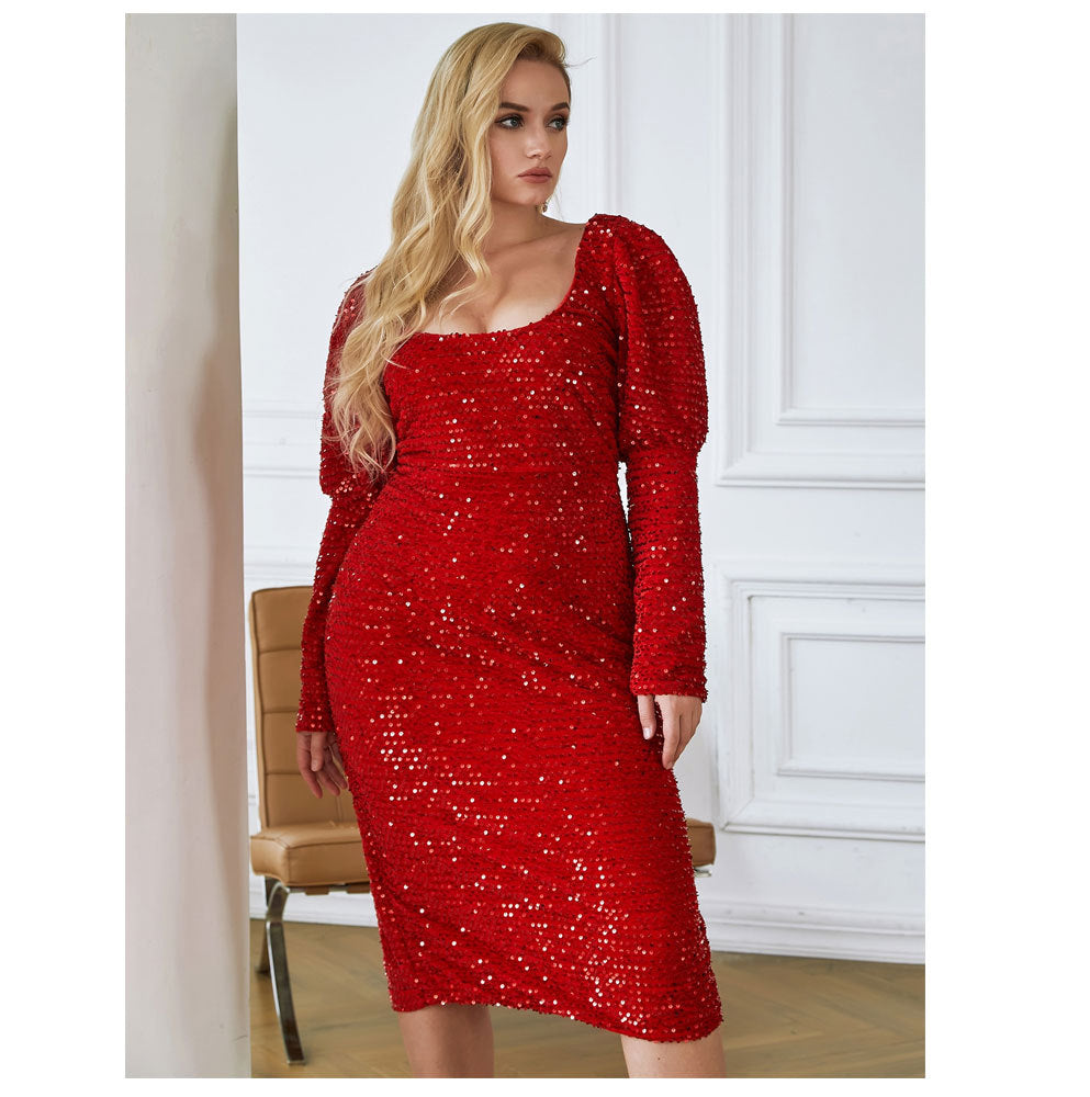 Summer Long Sleeves Sequined Plus Sizes Dresses-Dresses-Free Shipping at meselling99