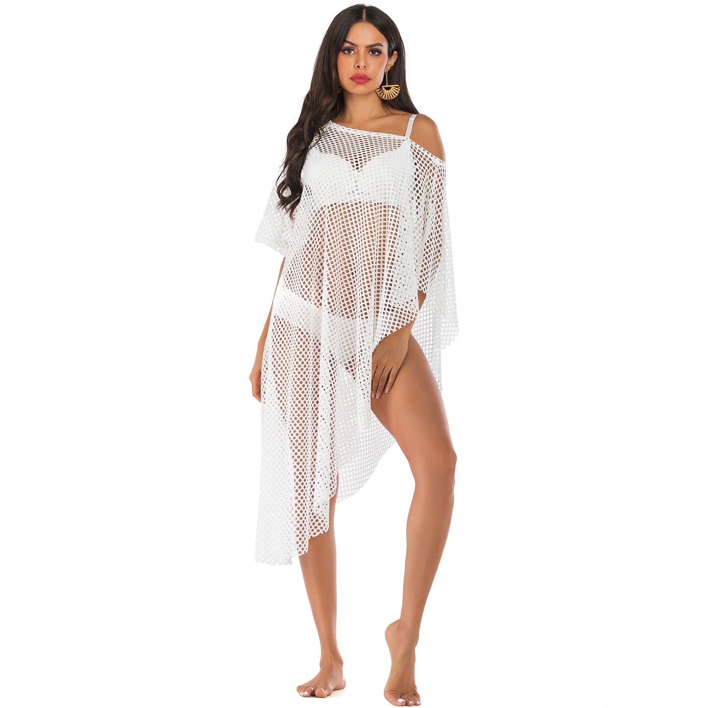 Irregular Off The Shoulder See Through Summer Beach Cover Ups-Swimwear-White-One Size-Free Shipping at meselling99