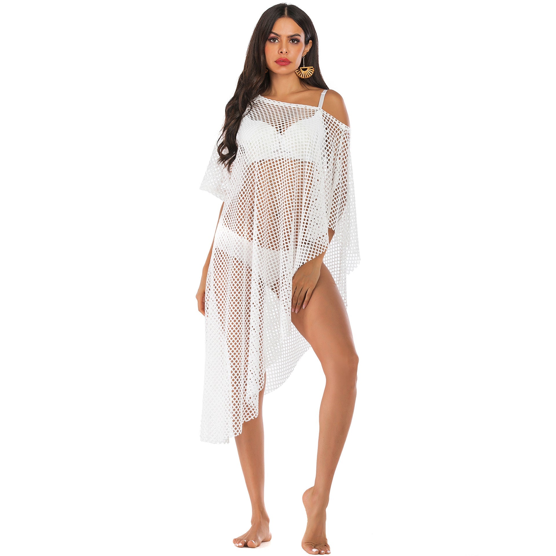 Irregular Off The Shoulder See Through Summer Beach Cover Ups-Swimwear-White-One Size-Free Shipping at meselling99