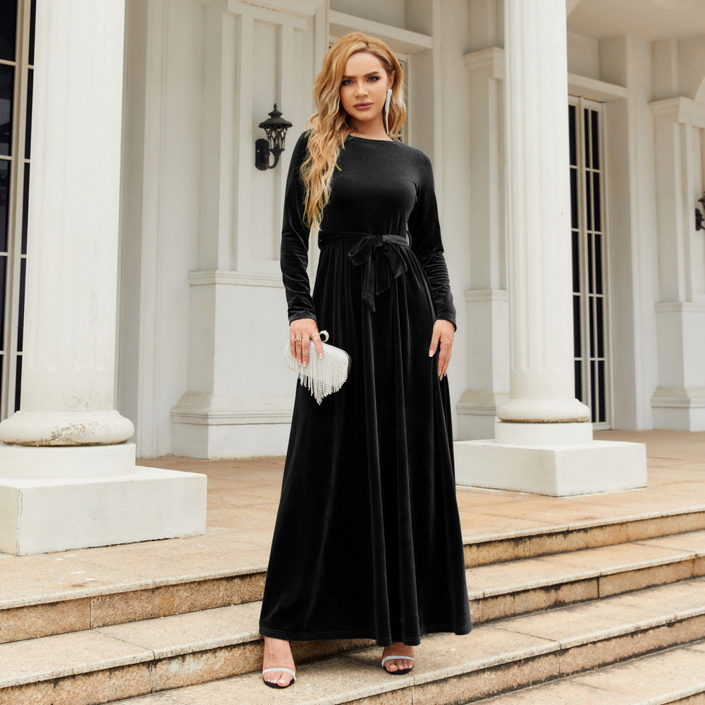 Elegant Velvet Long Sleeves Dresses-Dresses-Black-S-Free Shipping at meselling99