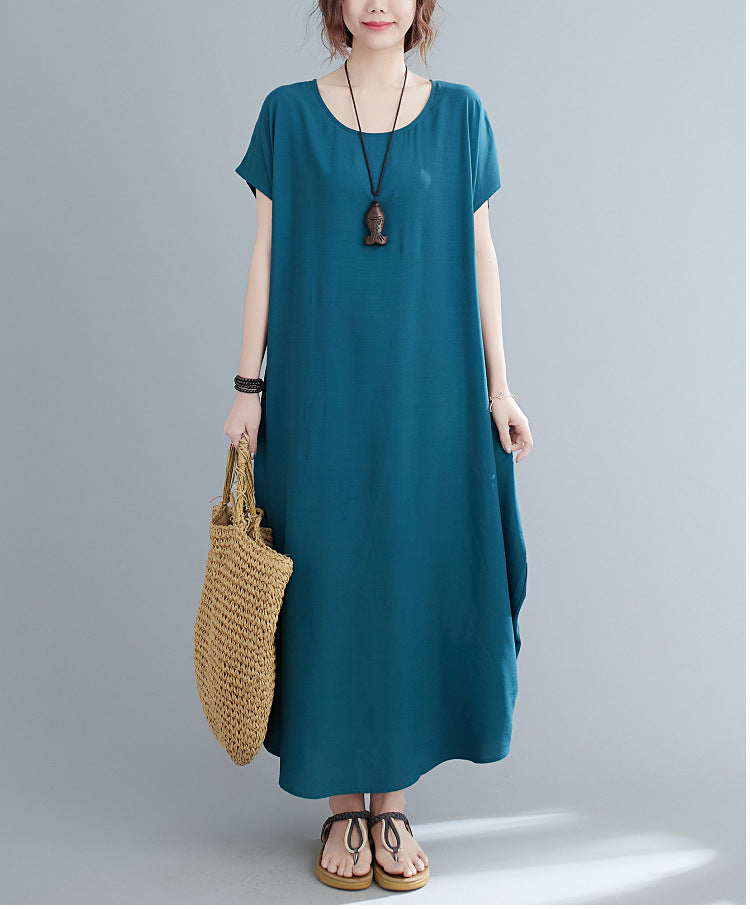 Summer Simple Design Long Cozy Dresses-Dresses-Blue-One Size (45-75KG)-Free Shipping at meselling99