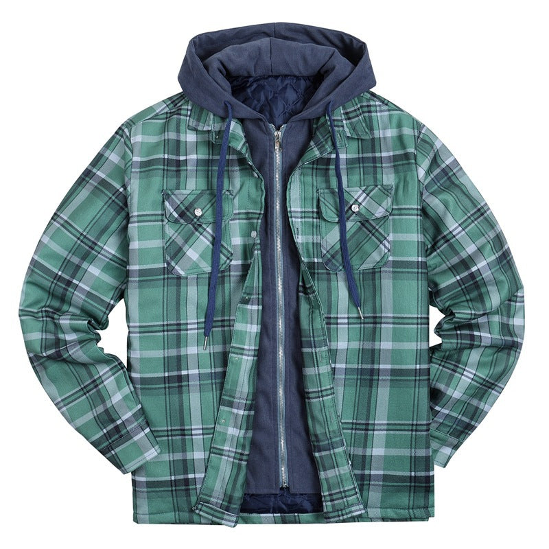 Plaid Winter Hoodies Jacket Outerwear for Men-Outerwear-Dark Green-S-Free Shipping at meselling99