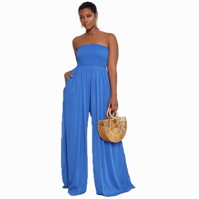 Sexy Strapless High Waist Chiffon Summer Jumpsuits-Suits-Blue-S-Free Shipping at meselling99