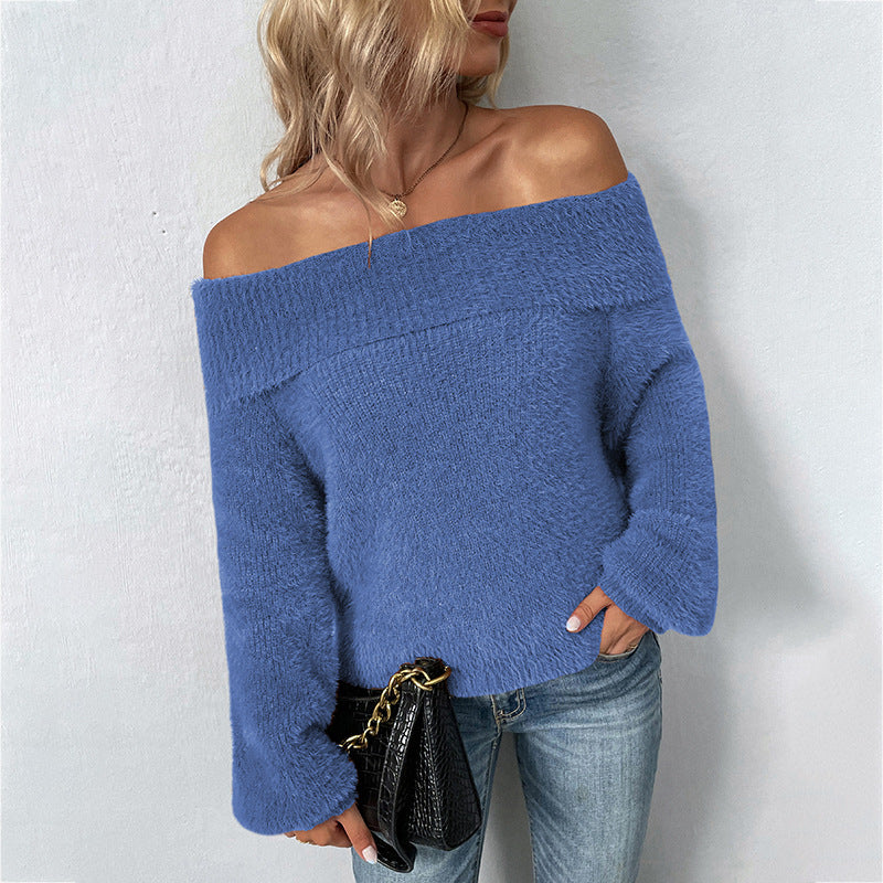 Sexy Off The Shoulder Women Pullover Sweaters-Shirts & Tops-Blue-S-Free Shipping at meselling99