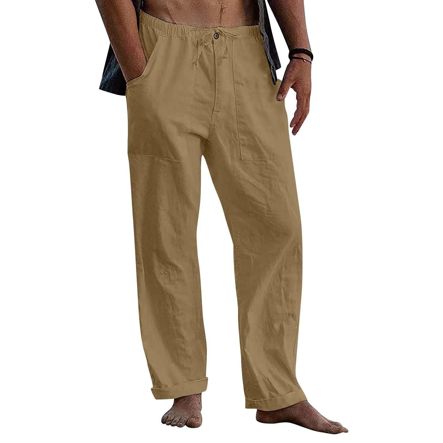Casual Linen Men's Summer Beach Pants with Elastic Waist-Pants-Yellow-S-Free Shipping at meselling99