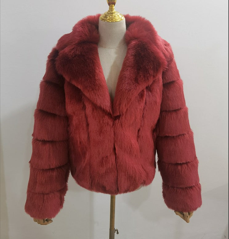 Fashion Artificial Fur Winter Short Coats for Women-Coats & Jackets-Wine Red-S-Free Shipping at meselling99