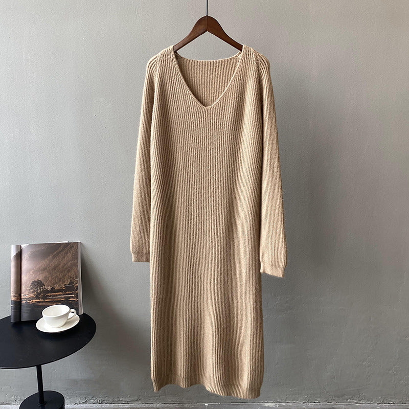 Casual Knitted Knee Dresses for Women-Dresses-Khaki-One Size-Free Shipping at meselling99