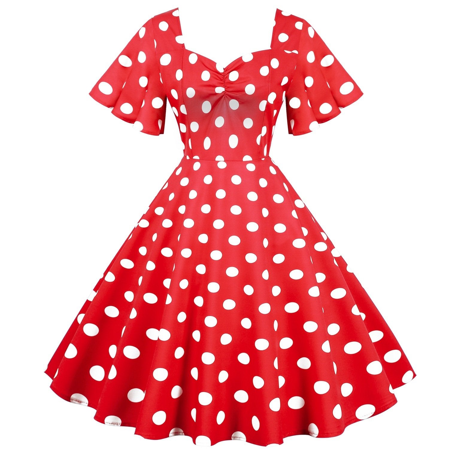 Retro Dot Print Short Sleeves Short Dresses-Vintage Dresses-Red-S-Free Shipping at meselling99