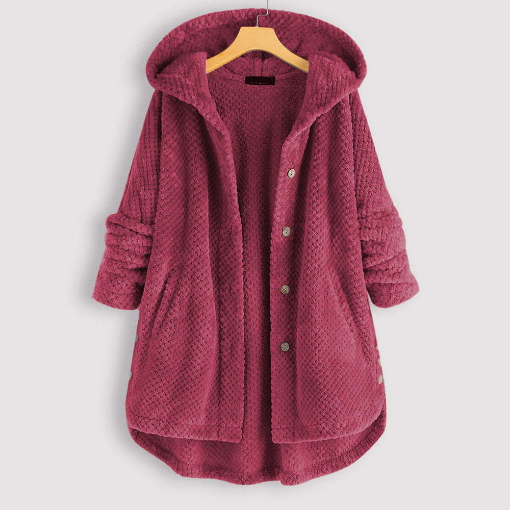 Casual Women Velvet Puls Sizes Hoodies Overcoat-Outerwear-Wine Red-S-Free Shipping at meselling99