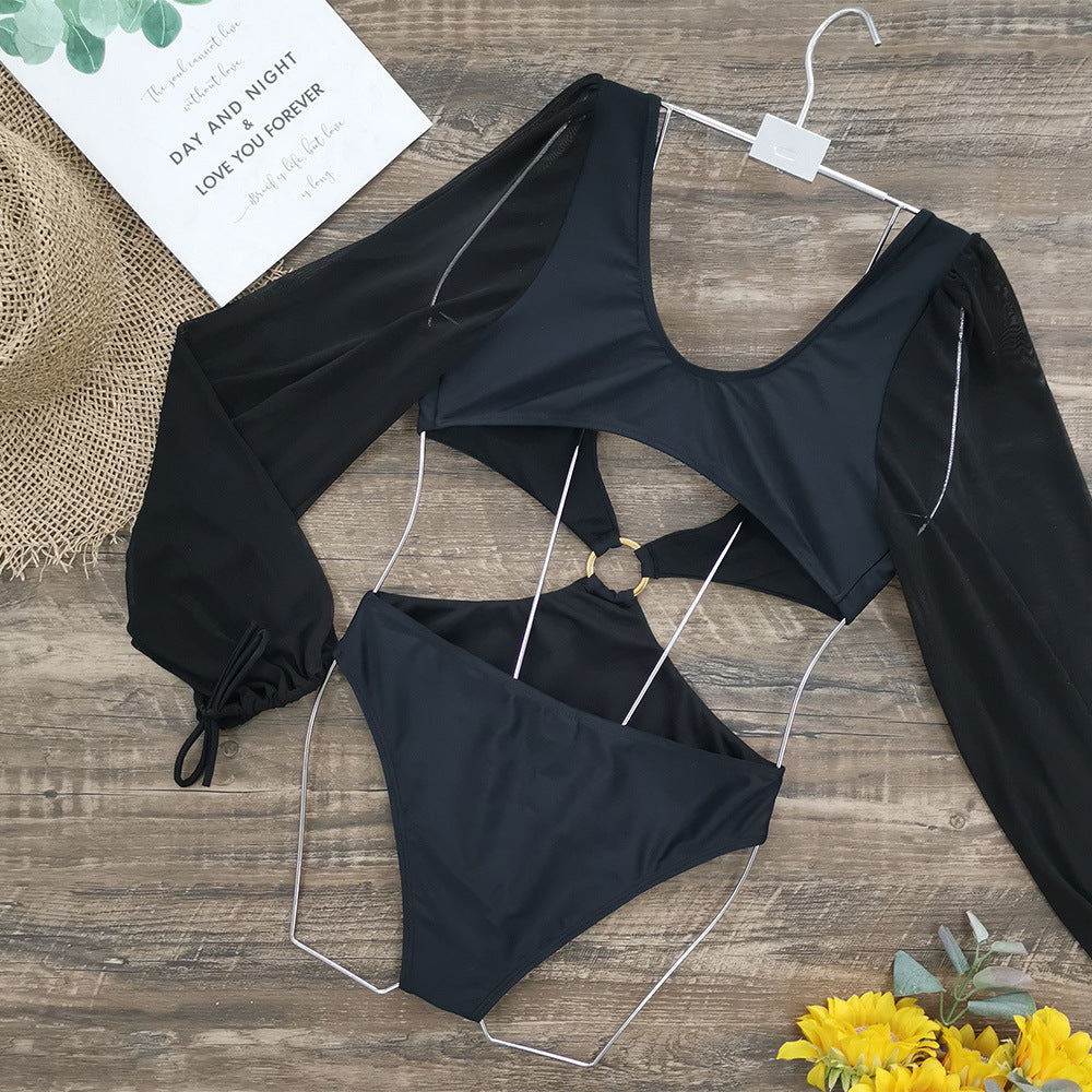 Black Long Sleeves Backless Women One Piece Swimsuits-Swimwear-Free Shipping at meselling99