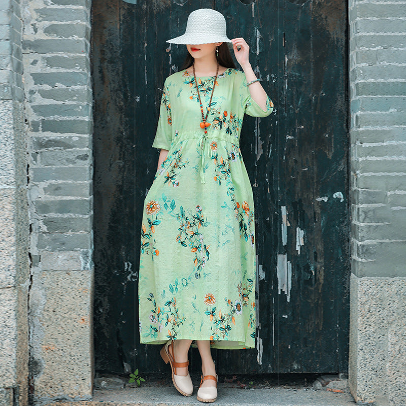 Ethinc Line Summer Half Sleeves Women Long Dresses-Dresses-Light Green（886）-M-Free Shipping at meselling99