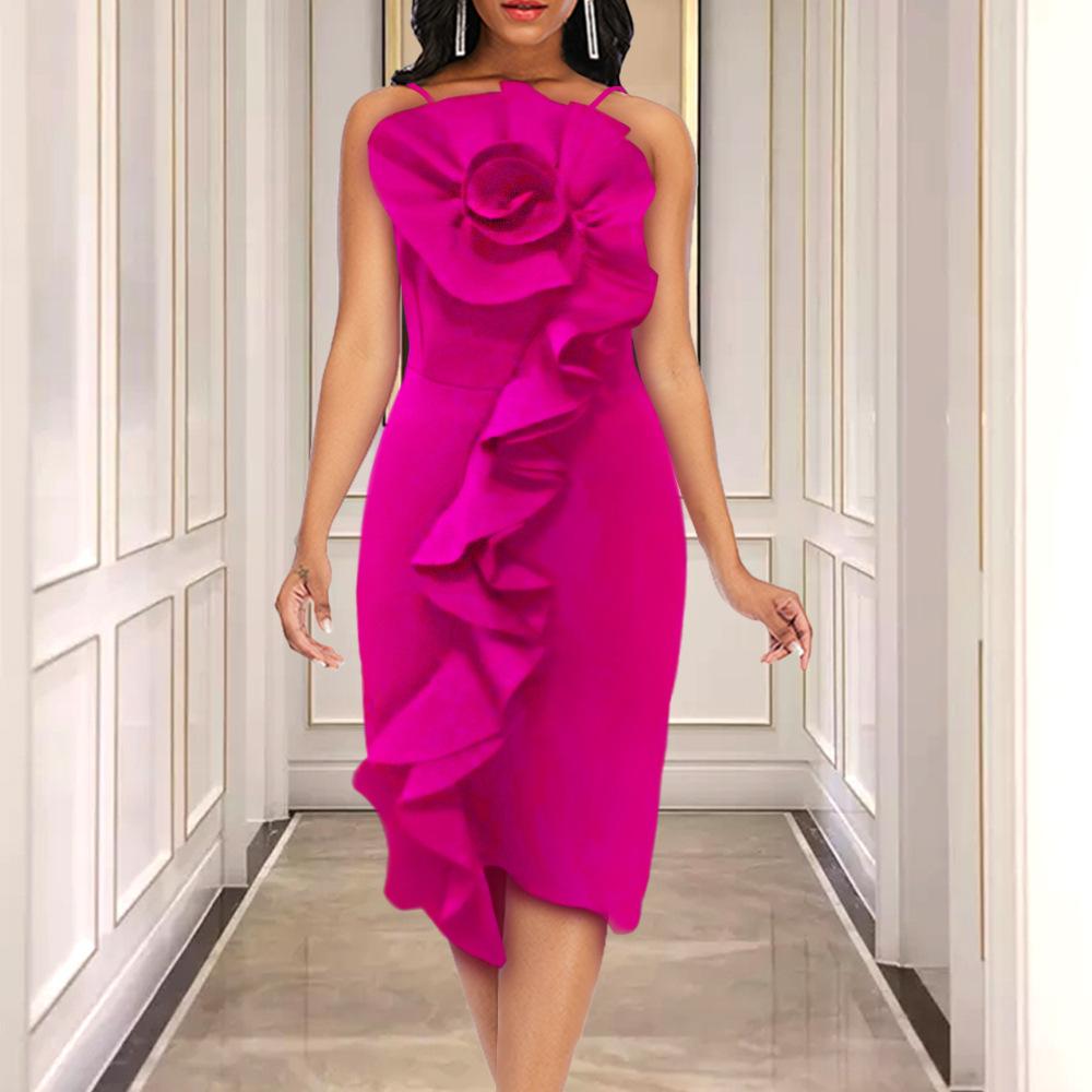 Sexy Backless High Waist Bodycon Ruffled Flower Dresses-Sexy Dresses-Rose Red-S-Free Shipping at meselling99