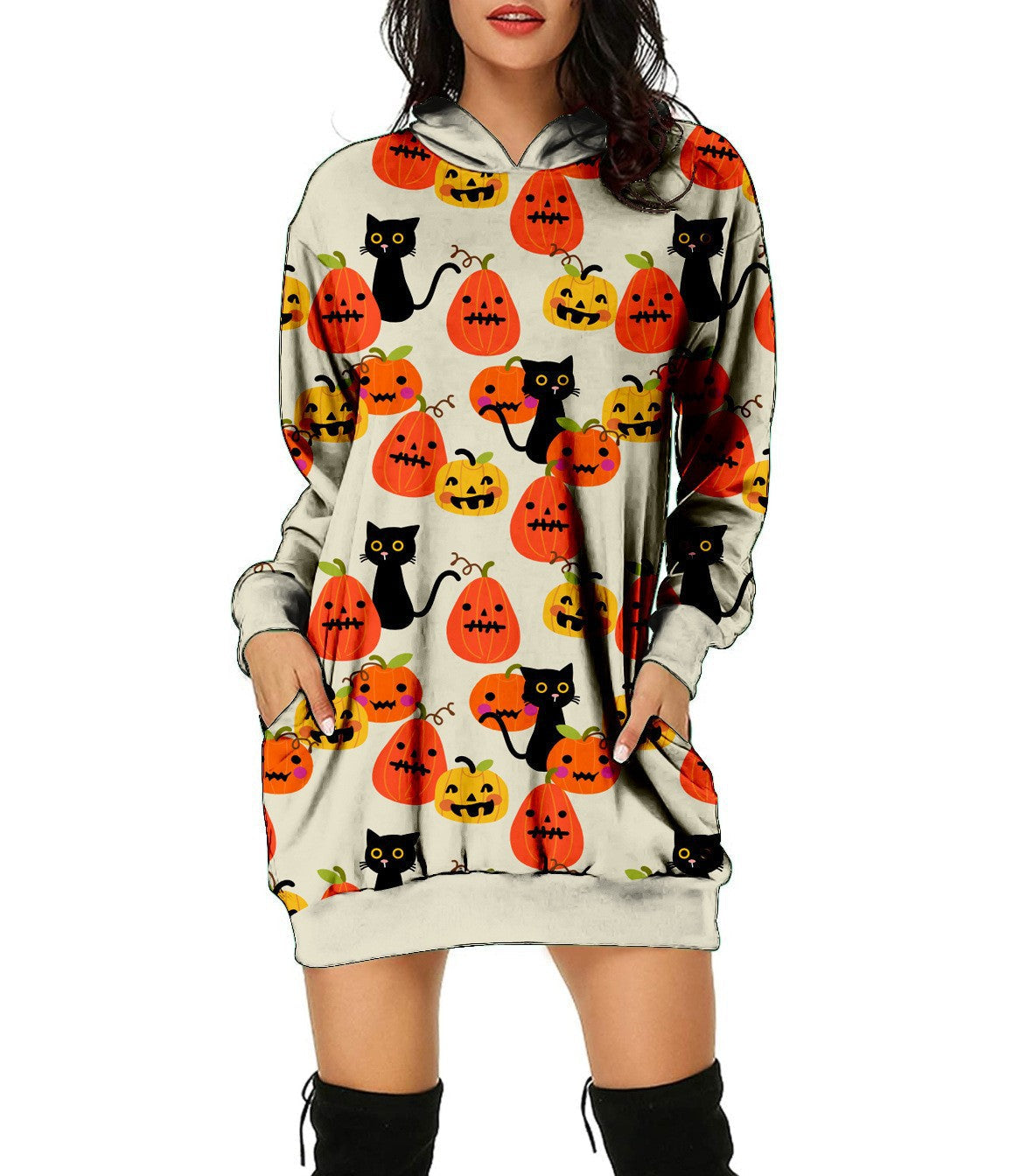 Halloween Pumpkin Design Pullover Hoodies for Women-Shirts & Tops-H-S-Free Shipping at meselling99
