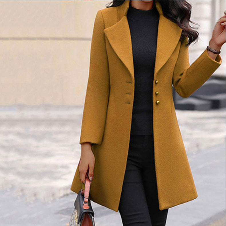 Women Winter Long Blazer Overcoat-Yellow-S-Free Shipping at meselling99