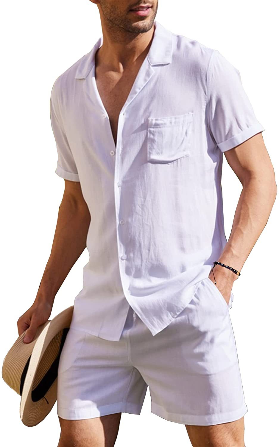 Casual Summer Men's Short Sleeves T Shirts and Shorts-Suits-White-M-Free Shipping at meselling99