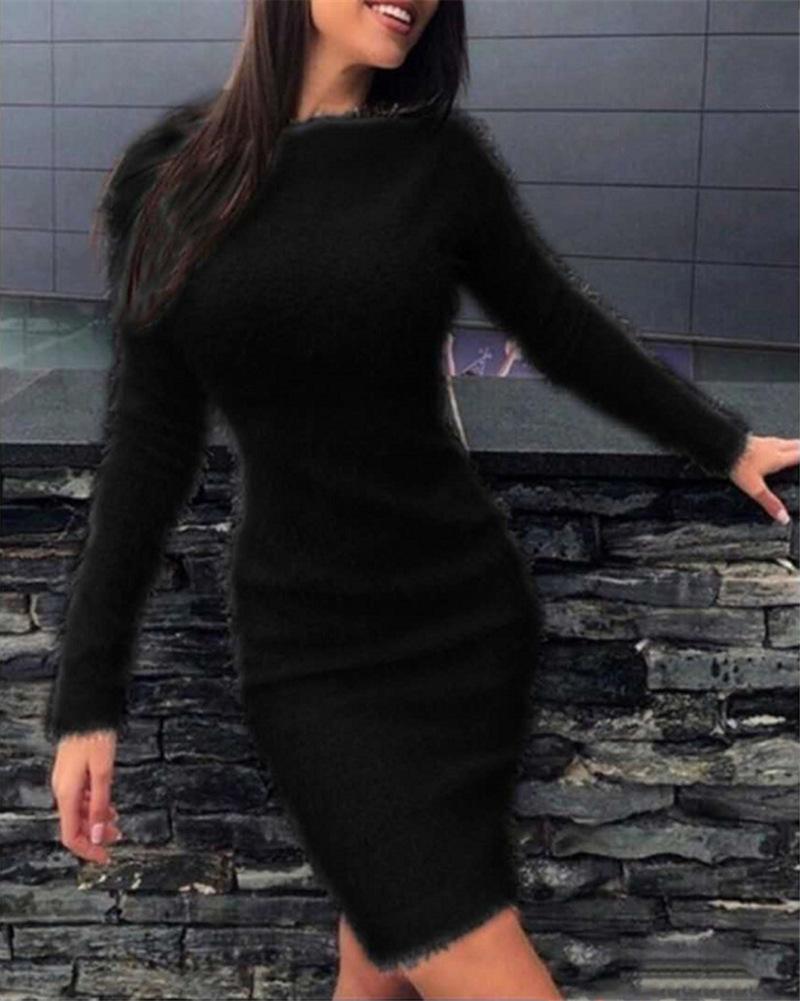 Sexy Velvet Slim Waist Long Sleeves Dresses-Dresses-Black-S-Free Shipping at meselling99
