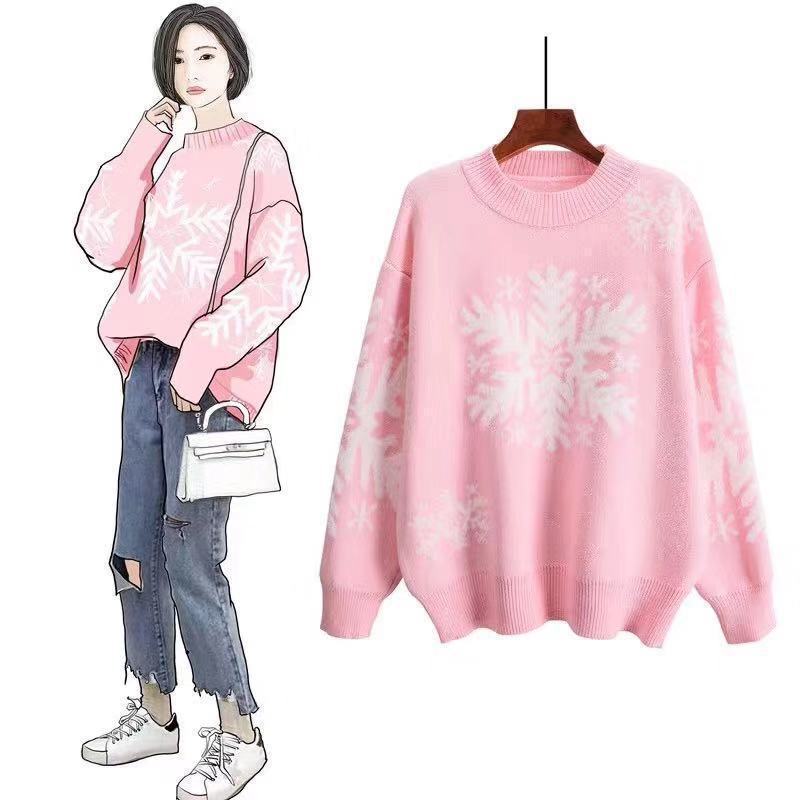Christmas Snowflake Turtleneck Knitted Women Sweaters-Shirts & Tops-Pink-One Size-Free Shipping at meselling99