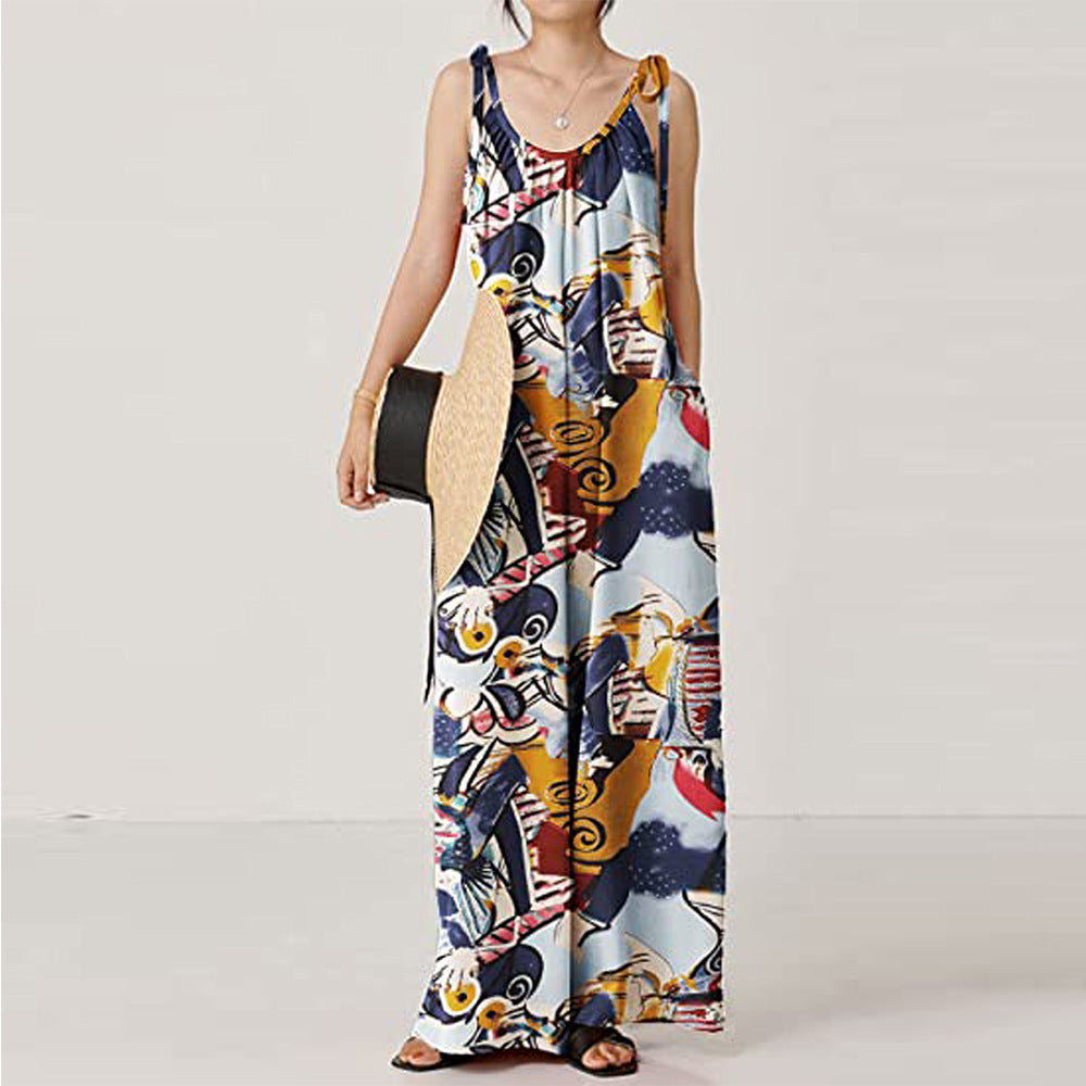 Casual Floral Print Summer Long Jumpsuits-Jumpsuits & Rompers-B-S-Free Shipping at meselling99