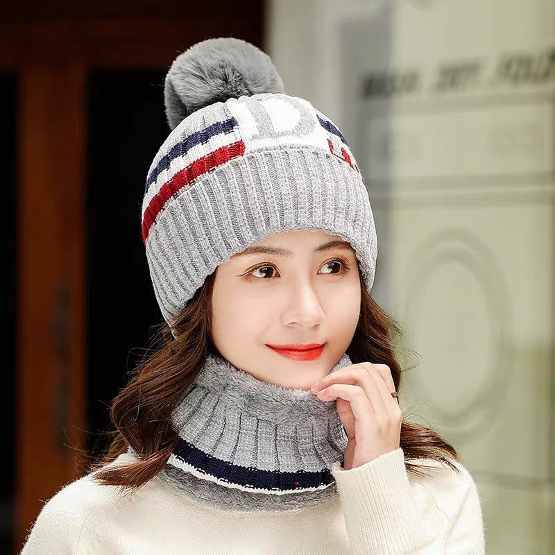 Women Fleeced Lined Knitted Warm Hats+Scarfs-Hats-Gray-56-60cm-Free Shipping at meselling99
