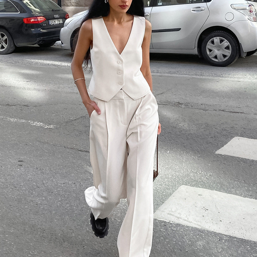 Summer White Sleeveless Vest & Long Pants Two Pieces Suits-Suits-Free Shipping at meselling99