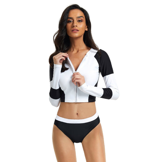 Black and Wihte Long Sleeves Surfing Wetsuits for Women-Swimwear-Free Shipping at meselling99