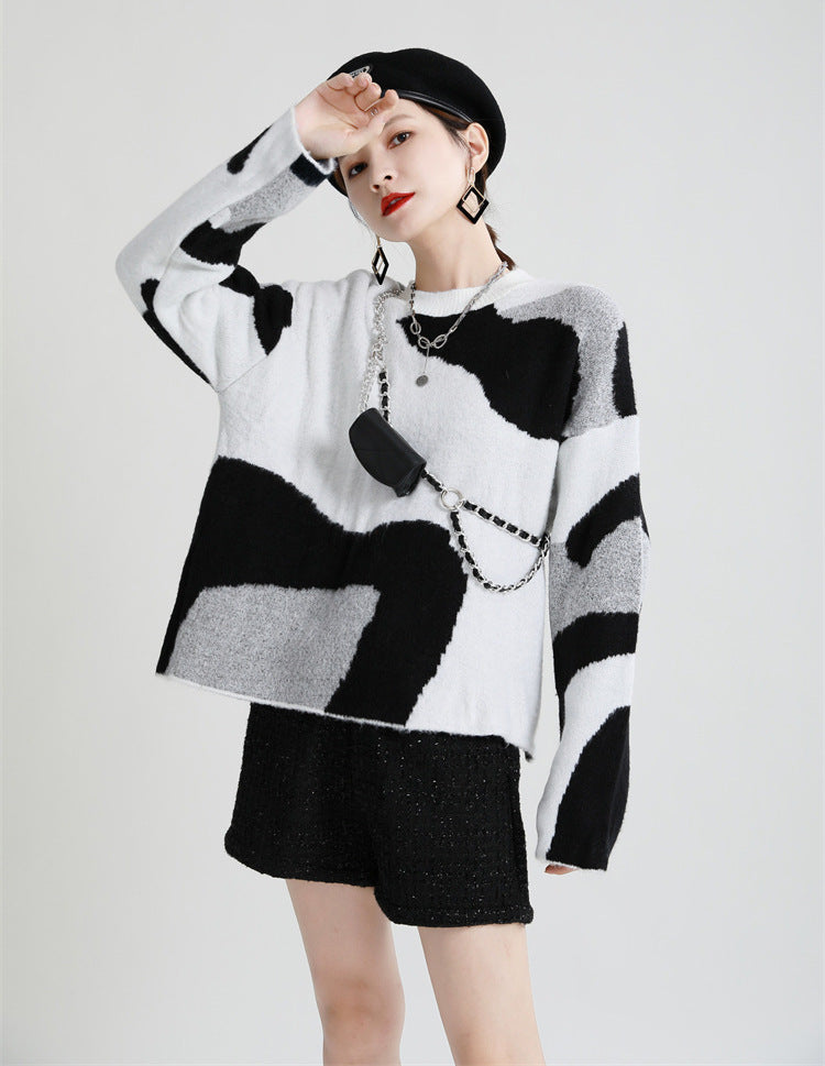 Casual Cow Round Neck Knitted Women Sweaters-Women Sweaters-The same as picture-One Size-Free Shipping at meselling99