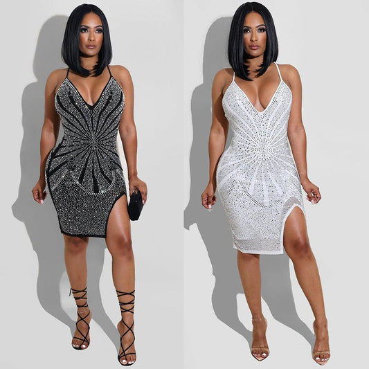 Sexy Deep V Neck Diamond Party Dresses-Dresses-Free Shipping at meselling99