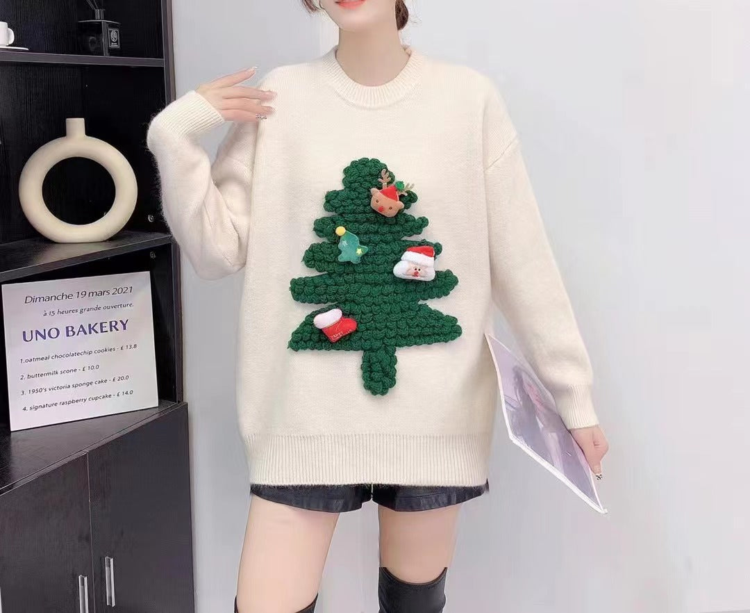 Merry Christmas Warm Pullover Knitted Sweaters-Shirts & Tops-Off the White-One Size-Free Shipping at meselling99