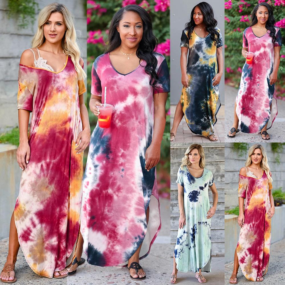 Women Plus Sizes High Waist V-neck Long Maxi Summer Dresses-Maxi Dresses-Free Shipping at meselling99