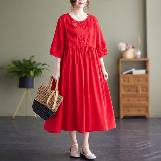 Vintage Embroidery Cotton Women Plus Sizes Dresses-Dresses-Free Shipping at meselling99