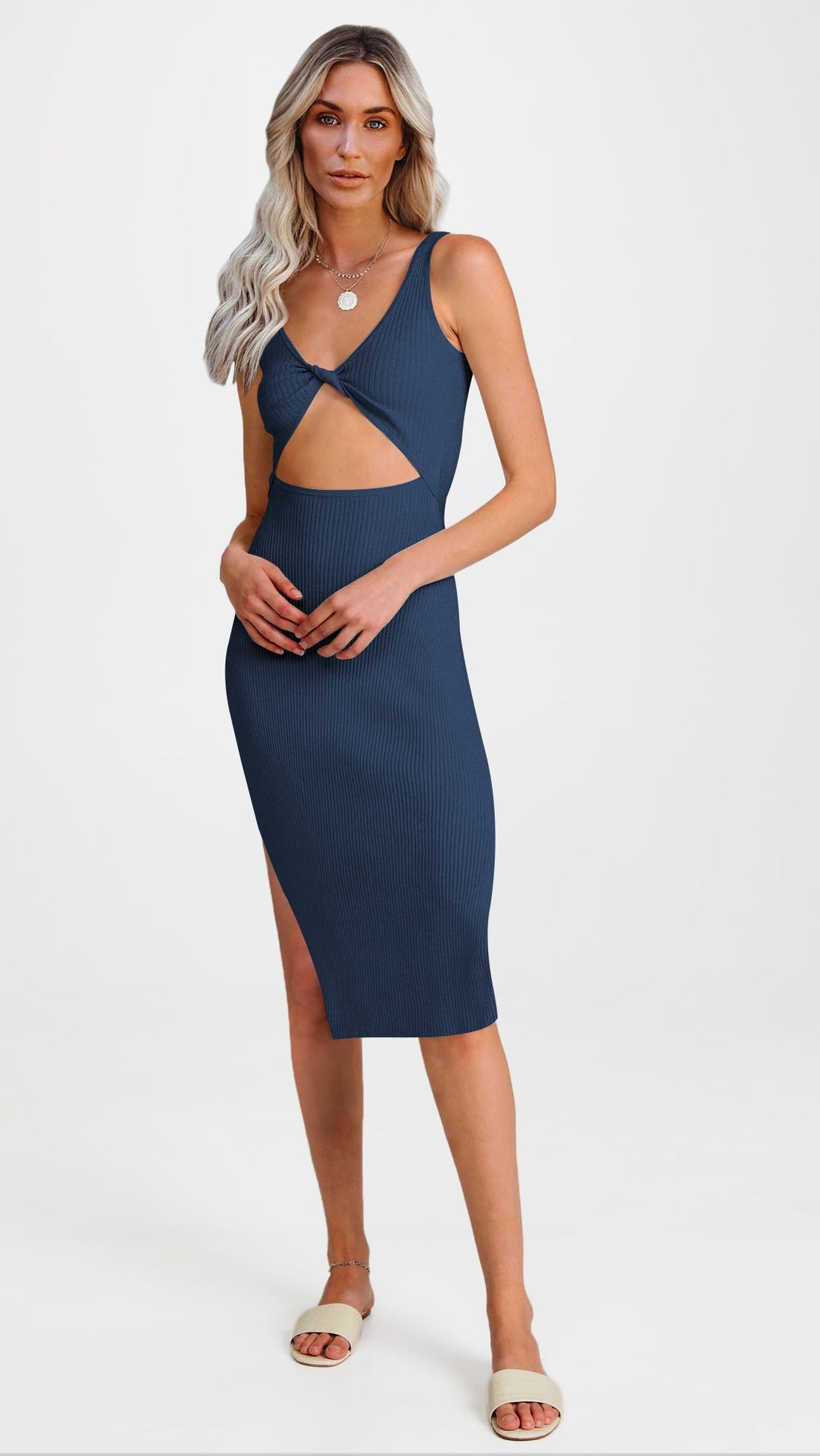 Sexy Sleeveless Sheath Knitted Dresses-Dresses-Navy Blue-S-Free Shipping at meselling99