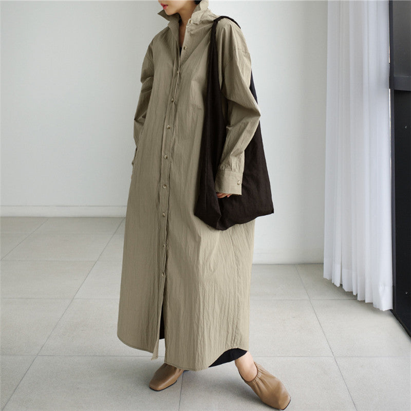 Loose Women Long Sleeves Wind Break Coats-Outerwear-Khaki-S-Free Shipping at meselling99