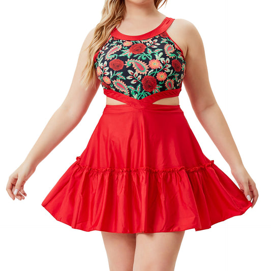 Vintage Red One Piece Summer Plus Sizes Swimwear-Swimwear-Red-L-Free Shipping at meselling99