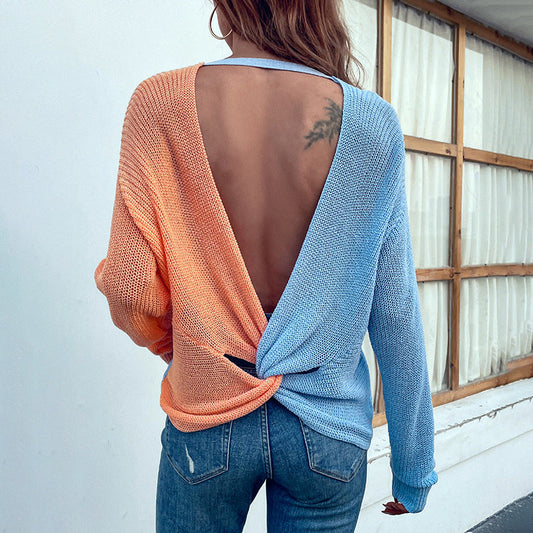 Sexy Summer Backless Design Knitting Sweaters-Shirts & Tops-Free Shipping at meselling99