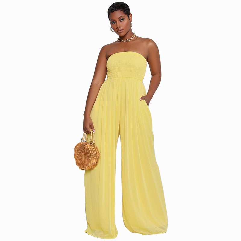 Sexy Strapless High Waist Chiffon Summer Jumpsuits-Suits-Free Shipping at meselling99