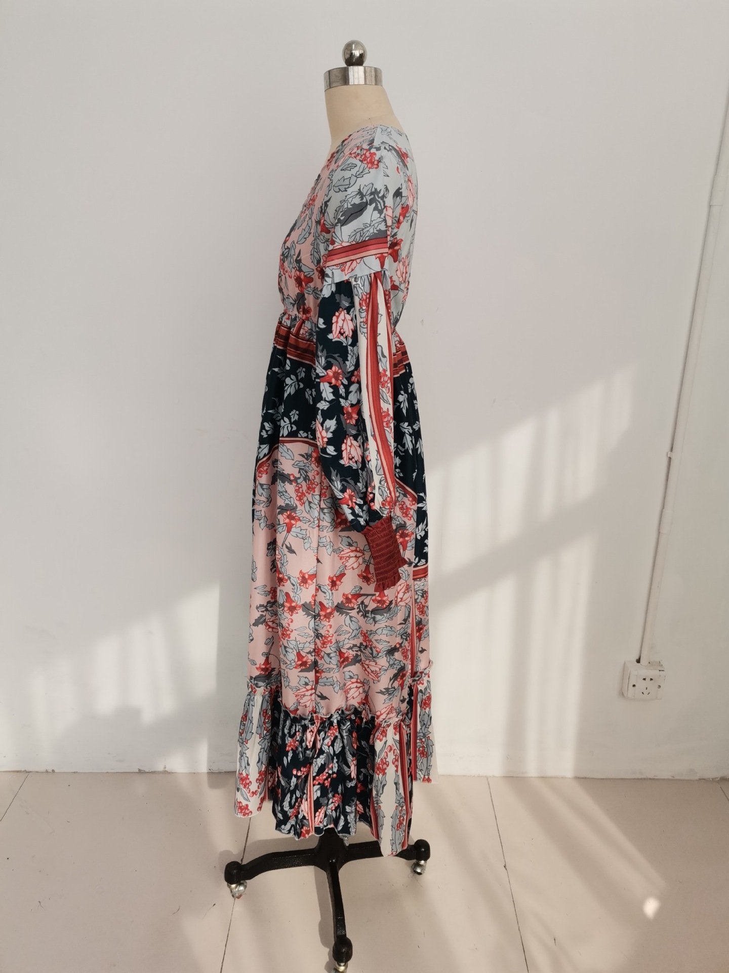 Women Bohemia Floral Print Split Joint Long Maxi Dresses-Maxi Dresses-Free Shipping at meselling99