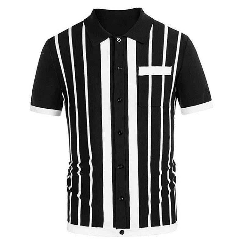 White&black Striped Business Polo T Shirts for Men-Shirts & Tops-Free Shipping at meselling99