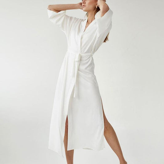 White Lace Up Cozy Sleepwear-Pajamas-Free Shipping at meselling99