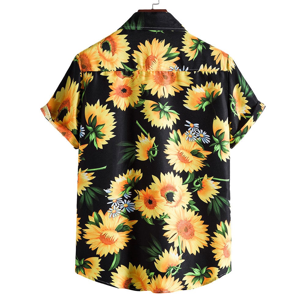 Casual Sunflower Print Men's Short Sleeves Shirts-Shirts & Tops-Free Shipping at meselling99