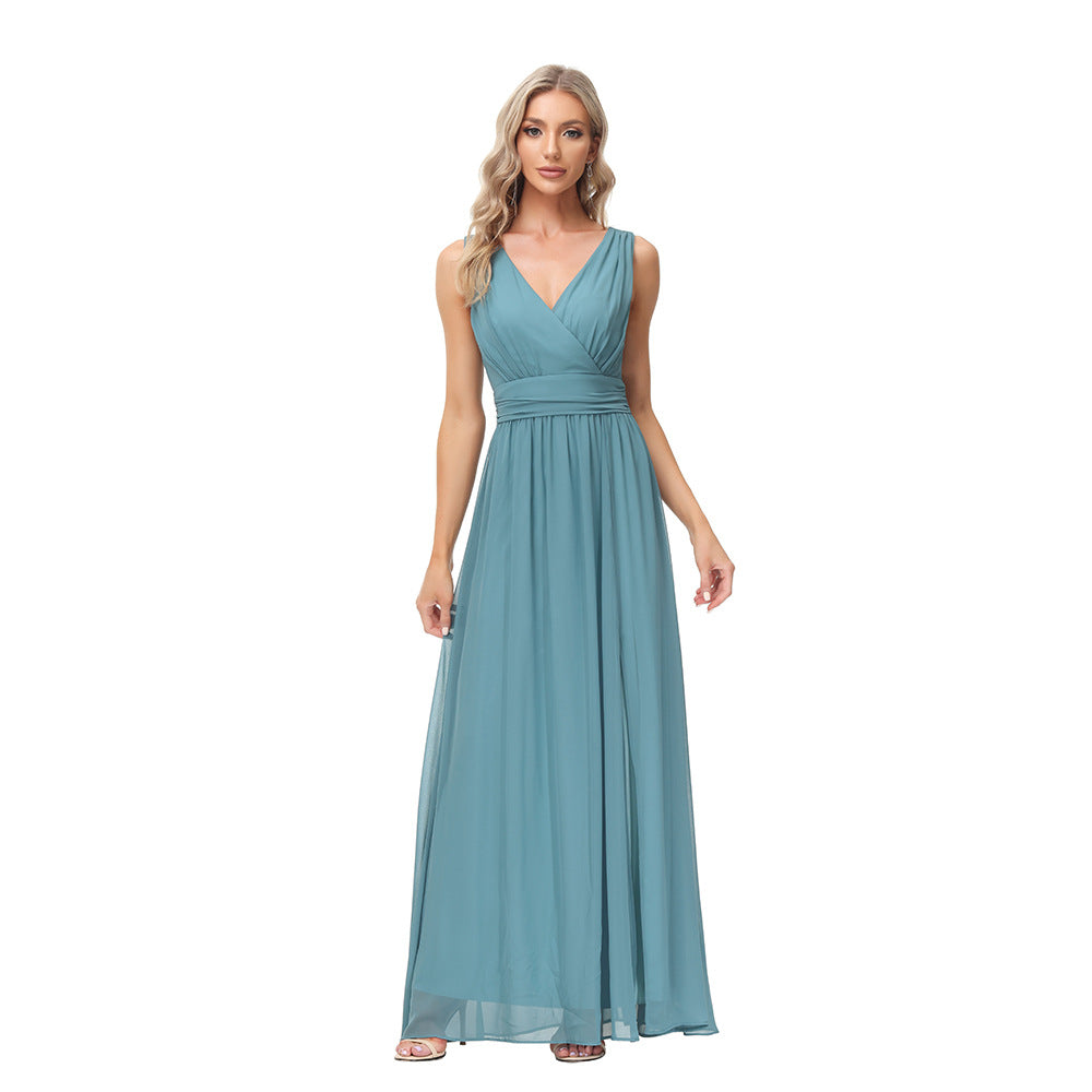 Sexy Chiffon V Neck Evening Party Dresses-Dresses-Blue-S-Free Shipping at meselling99