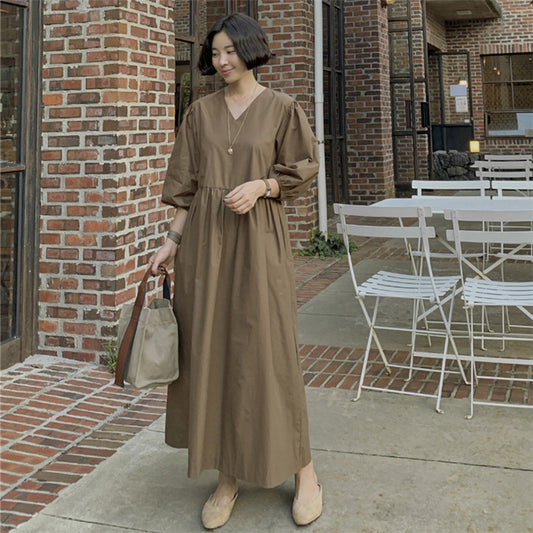 Casual Vintage Women Lantern Sleeves Fall Long Dress-Cozy Dresses-Free Shipping at meselling99