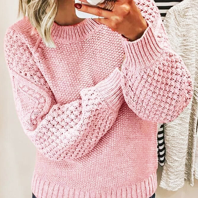 Casual Women Pullover Long Sleeves Sweaters-Shirts & Tops-Pink-S-Free Shipping at meselling99