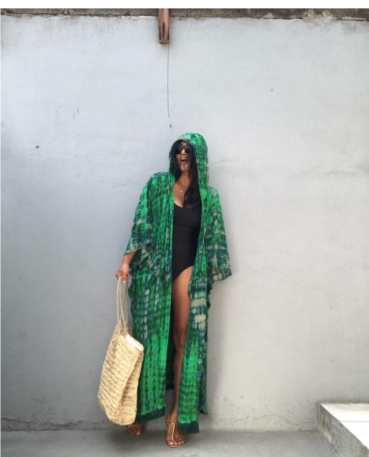 Women Plus Sizes Summer Beach Cardigan Cover Ups-Maxi Dresses-Green-One Size-Free Shipping at meselling99
