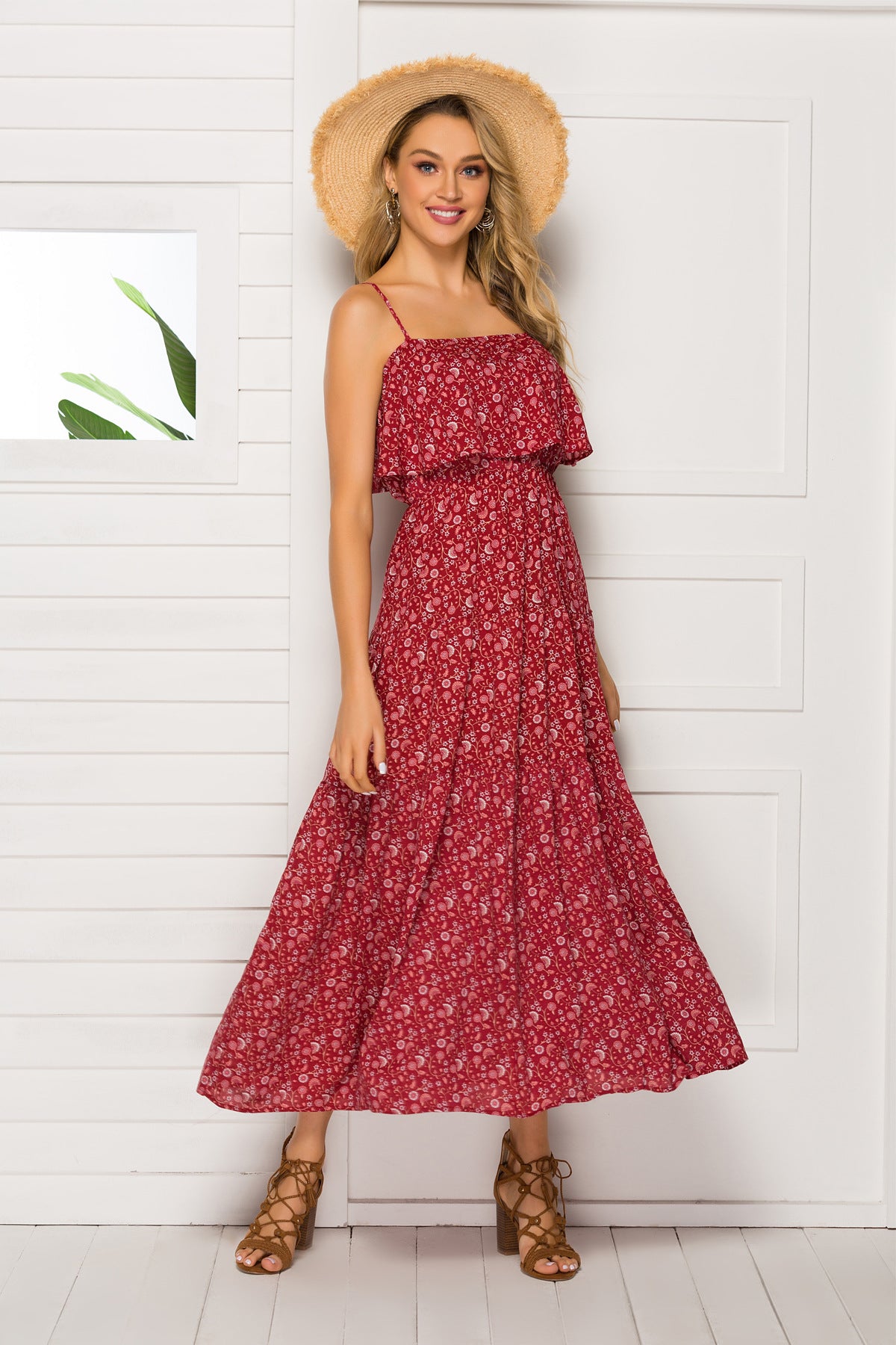 Leisure Bohemian Midi Dresses-Maxi Dresses-Wine Red-S-Free Shipping at meselling99