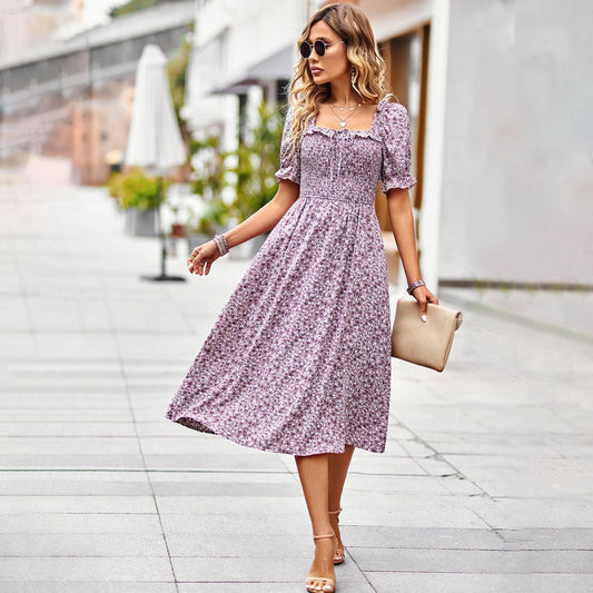 Elegant Square Neckline Summer Midi Dresses-Dresses-Purple-S-Free Shipping at meselling99