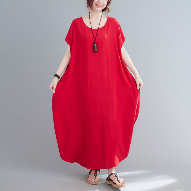 Summer Simple Design Long Cozy Dresses-Dresses-Red-One Size (45-75KG)-Free Shipping at meselling99