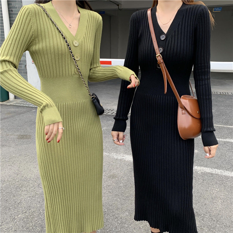 Sexy V Neck Knitted Long Dresses-Dresses-Free Shipping at meselling99