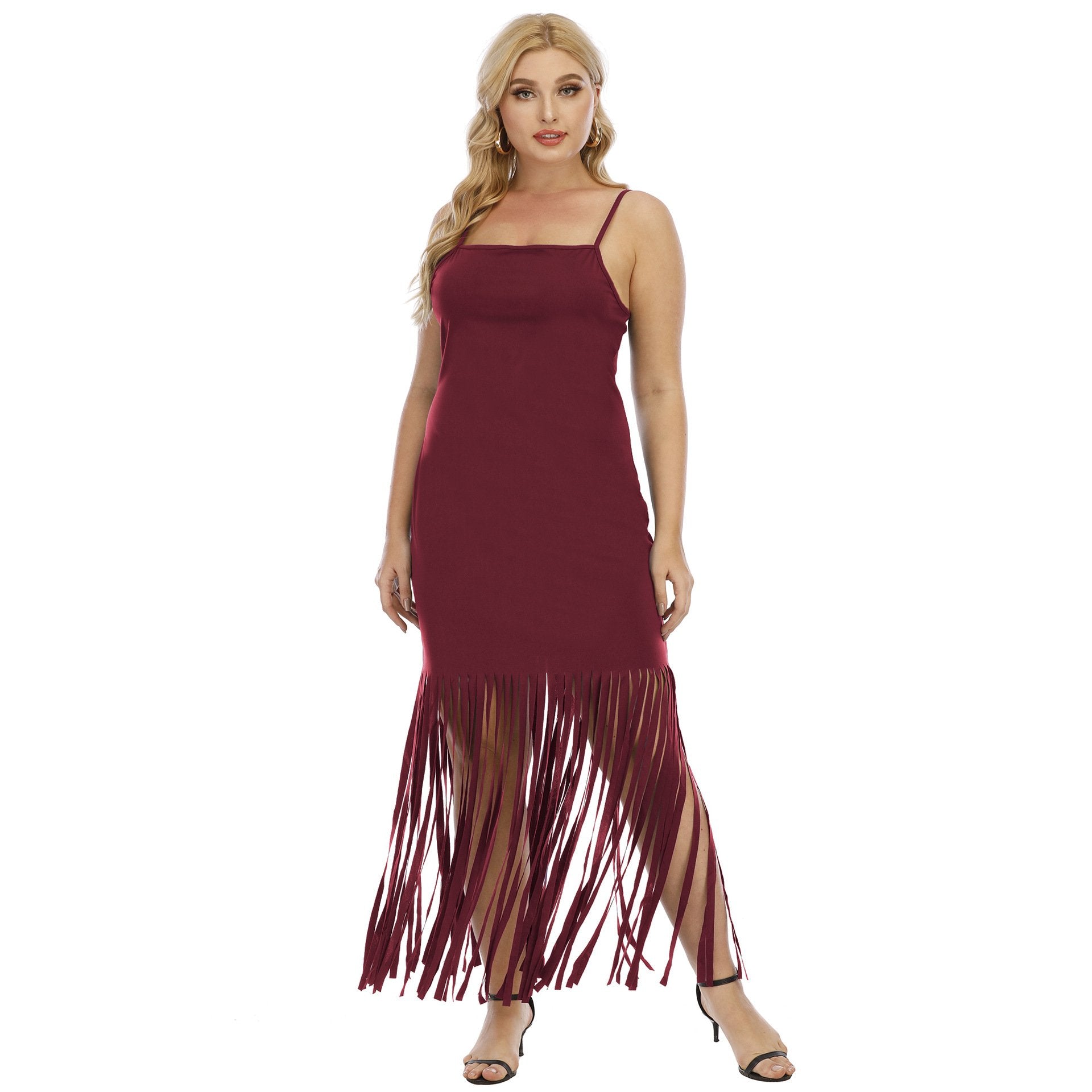 Women Tassel Sheath Sexy Plus Size Dresses-Sexy Dresses-Red-L-Free Shipping at meselling99