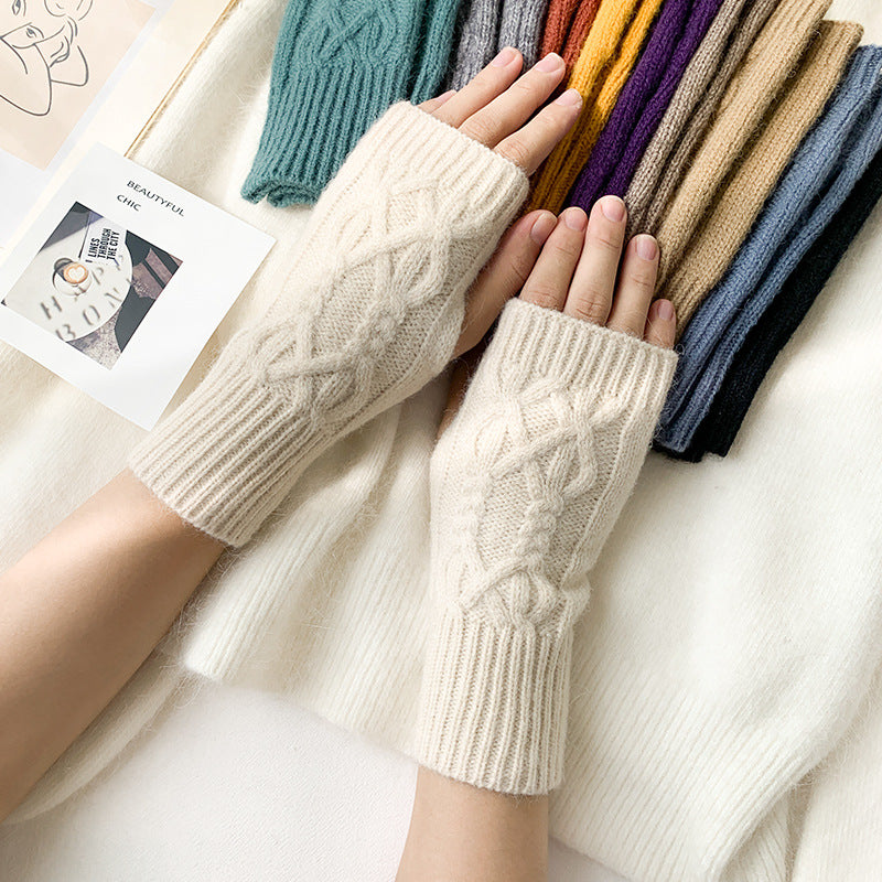 2 pairs/Set Winter Warm Figerless Knitted Gloves-Gloves & Mittens-Ivory-One Size-Free Shipping at meselling99